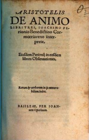 Aristotelis De Animo : Libri Tres