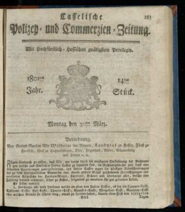 14tes Stueck, Montag den 30ten Maerz 1801