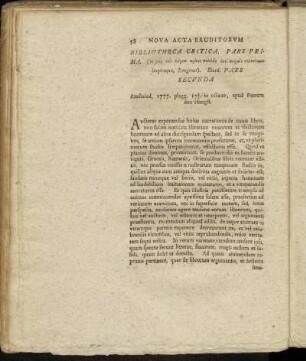 Bibliotheca Critica, Pars Prima.