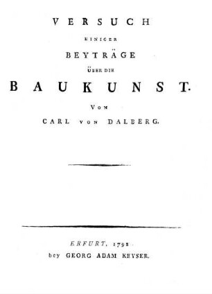 Versuch einiger Beyträge über die Baukunst