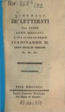 Giornale de'letterati. 82. 1791