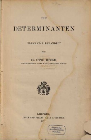 Die Determinanten : elementar behandelt