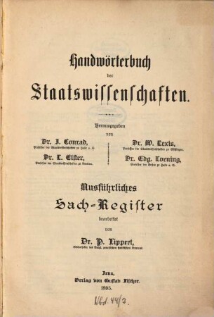 Handwörterbuch der Staatswissenschaften, [9]. Ausführliches Sachregister