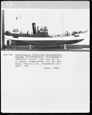 Fischdampfer "Northern Pride", erbaut von der A. G. Weser, Bremerhaven, für die Reederei McLine Ltd., Fleedwood London, 1936