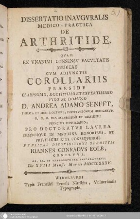 Dissertatio Inavgvralis Medico-Practica De Arthritide