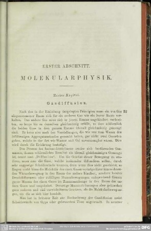 Erster Abschnitt. Molekularphysik