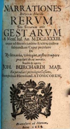Relationes Historicae Rerum Praecipuarum Toto Terrarum Orbe Gestarum : a Mense ... An. ... usque ad Mens. .... 1683, Juli/[Dez.]