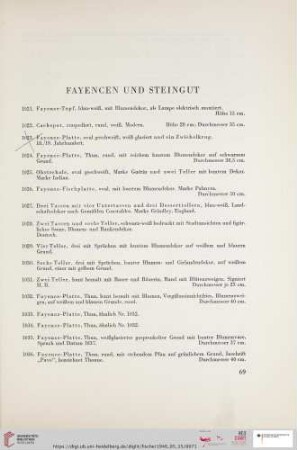Fayencen und Steingut (Nr. 1021 - 1091)