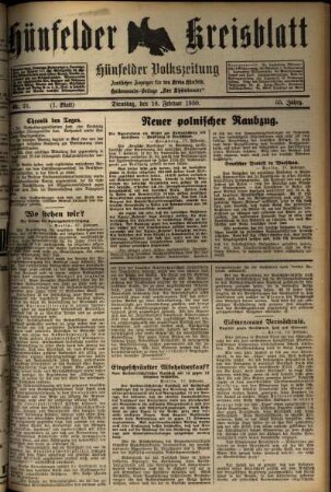 Erste Ausgabe vom Dienstag, den 18. Februar 1930.