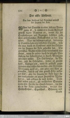 Der eilfte Abschnitt. Von dem Ausdruck des Gemüthes mittelst der Figuren der Rede