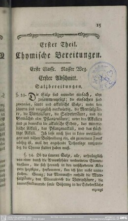 Erster Theil. Chymische Bereitungen