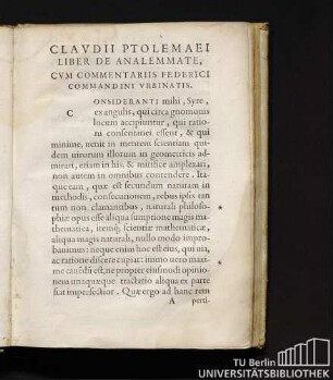 Claudii Ptolemaei Liber De Analemmate, Cum Commentariis Federici Commandini Urbinatis.