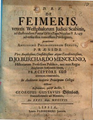 Disp. de feimeris, veteris Westphalorum iudicii scabinis