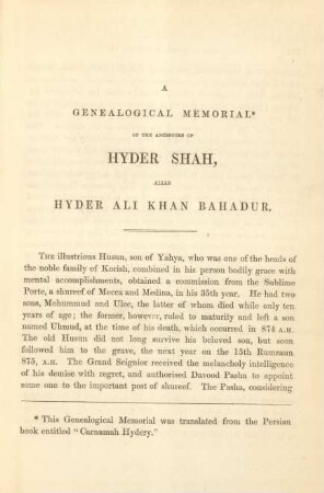 A genealogical memorial of the ancestors of Hyder Shah ...
