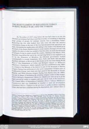 The Resettlement Of Refugees In Turkey During World War I And The Turkish