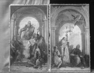 Die Heiligen Augustinus, Ludwig von Frankreich und Johannes Evangelist / Heinrich 4. in Canossa?