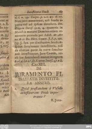 Cap. XIII. De Iuramento Fidelitatis Invstitutrae Annexo.