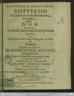 Disputatio exhibens nonnulla problemata philosophica