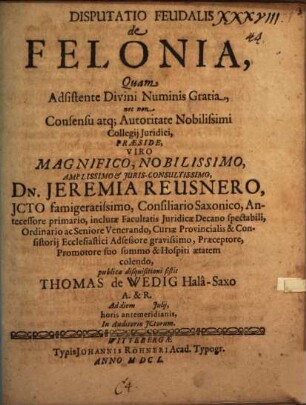 Disp. feud. de felonia