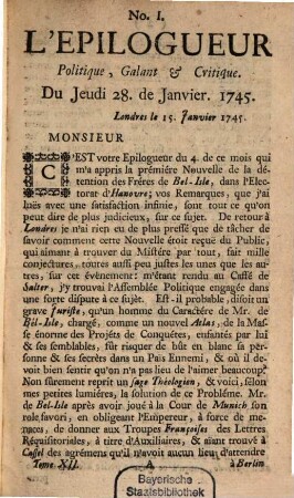 L' Epilogueur politique, galant et critique