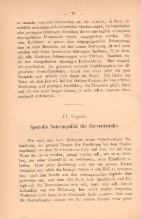 VI. Capitel. Specielle Nahrungsdiät für Nervenkranke