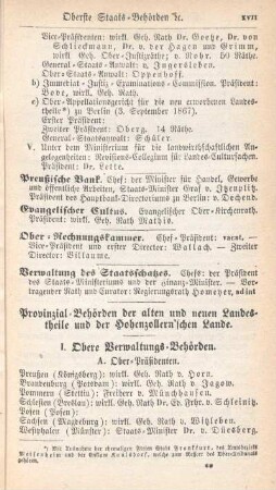 I. Obere Verwaltungs-Behörden.