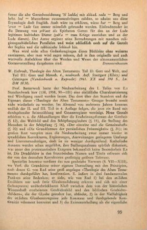 95-96 [Rezension] Eichrodt, Walther, Theologie des alten Testaments