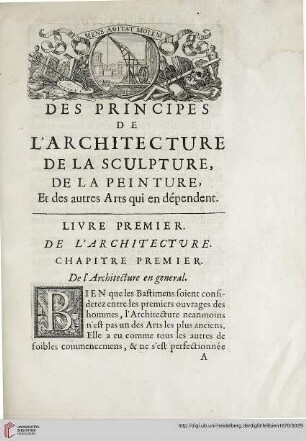 Chapitre premier: De l'architecture en general