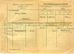Quittung über die Gutschrift einer Entschädigung für Altspareinlagen