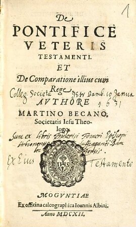 De Pontifice Veteris Testamenti. Et De Comparatione illius cum Rege