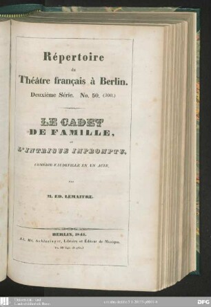 Le cadet de famille, ou l'intrigue impromptu : comédie-vaudeville en un acte