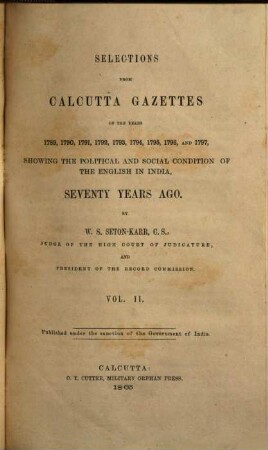 Selections from Calcutta Gazettes of the years .... 2