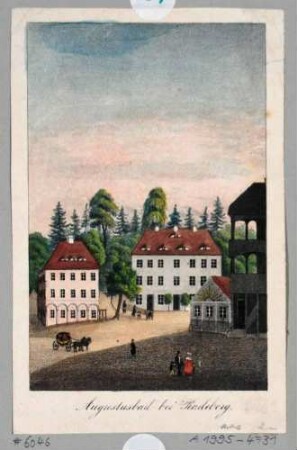 Das Augustusbad nordwestlich von Radeberg (in Liegau-Augustusbad, zu Radeberg gehörig), Mineralbad, Blatt Teil einer Serie von Renner und Ketzschau
