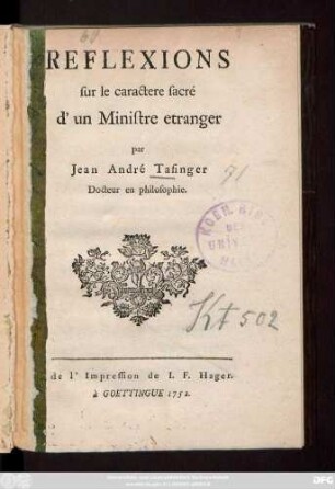 Reflexions sur le caractere sacré d'un Ministre etranger