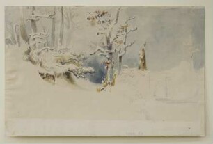 Winterlicher Wald mit Heiligenfigur