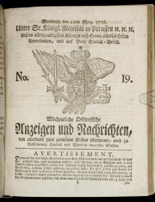 No. 19. Montags, den 12ten May, 1766.