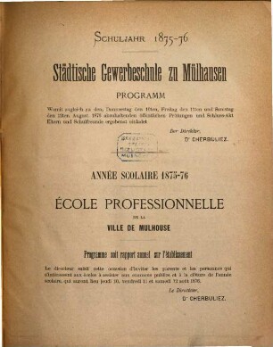 Programm : womit zugleich zu den ... abzuhaltenden öffentlichen Turn-Prüfungen und Schluss-Akt Eltern und Schulfreunde ergebenst einladet ; Schuljahr .... 1875/76
