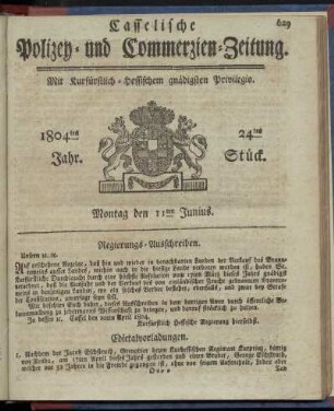24tes Stueck, Montag den 11ten Junius 1804