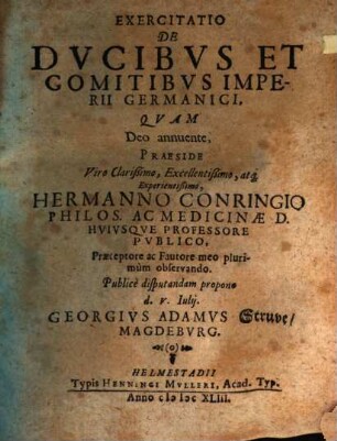 Exercitatio De Ducibus Et Comitibus Imperii Germanici