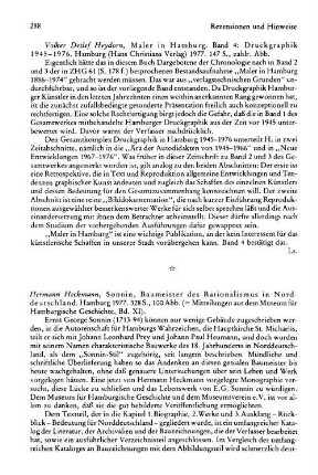 Heydorn, Volker Detlef :: Maler in Hamburg, Bd. 4: Druckgraphik 1945 - 1976 : Hamburg, Christians, 1977