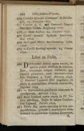 Libri in Folio. - Libri in Quarto. - Libri in Octavo & Duodecimo.