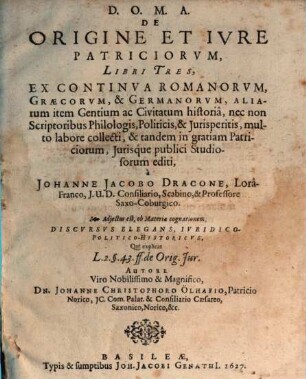 De Origine et iure patriciorum : libri tres