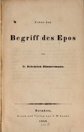 Ueber den Begriff des Epos