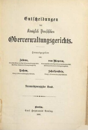 Entscheidungen des Preußischen Oberverwaltungsgerichts. 29. 1896