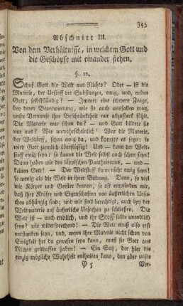 Abschnitt III. Von dem Verhältnisse, in welchem Gott und die Geschöpfe mit einander stehen.
