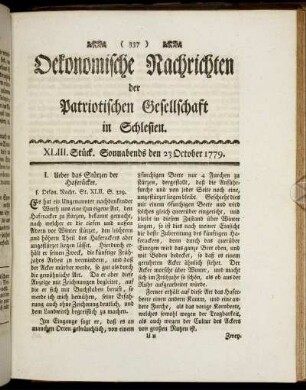 XLIII. Stück. Sonnabends den 23 October. 1779.