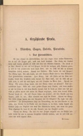 I. Märchen, Sagen, Fabeln, Parabeln