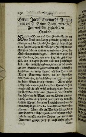 Herrn Jacob Bernards Auszug aus des P. Baltus Buche, wieder die Fontenellische Historie von Orackeln.