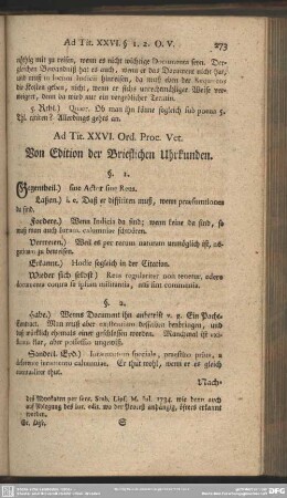 Ad. Tit. XXVI. Ord. Proc. Vet. Von Edition der Brieflichen Uhrkunden
