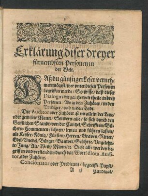 Erklärung diser dreyer fürnembsten Personen in der Welt.